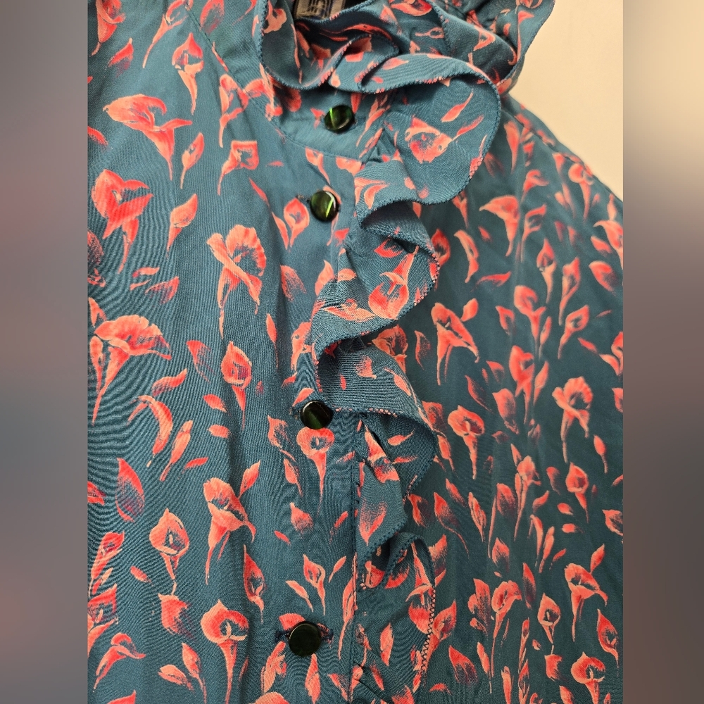 Vintage Emanuel Ungaro Silk Victorian Floral High Neck Ruffle Blouse - Picture 3 of 7